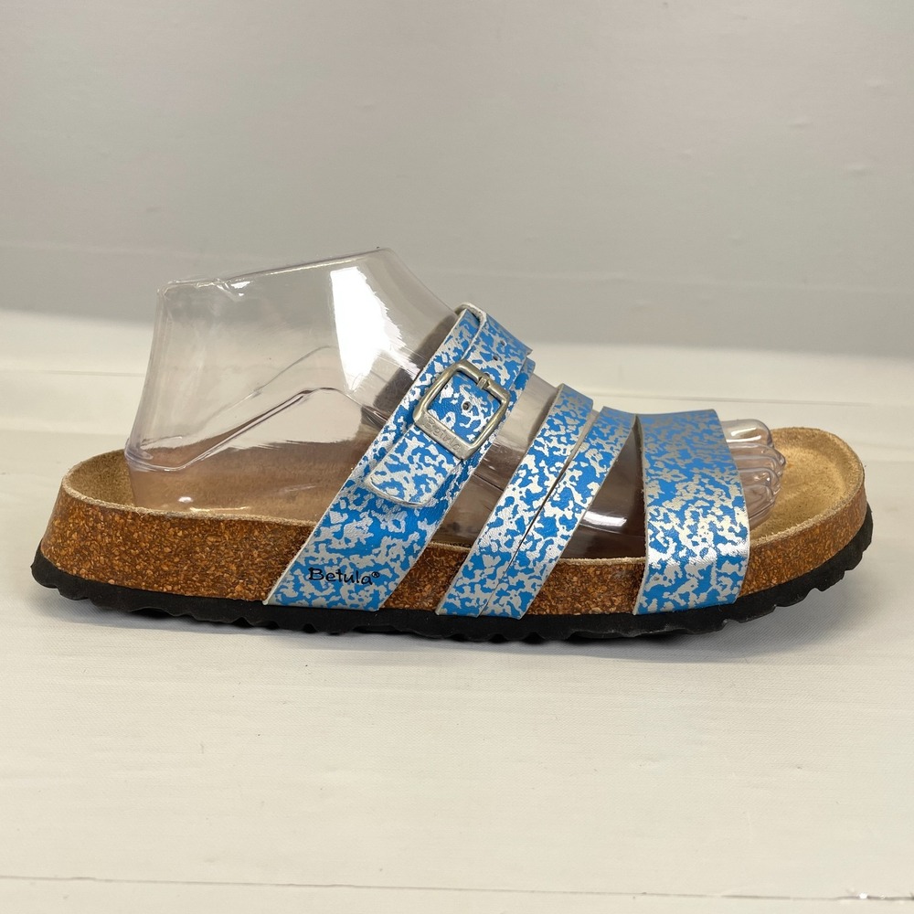 Betula Birkenstock Sandals Womens Size 9 Blue Cork Slides Casual Strappy Shoes